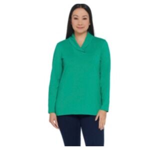 d&co denim & co. Essentials 3X Green Shawl Collar Pullover Top